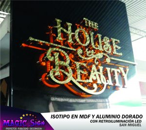 Letrero en DMF y Aluminio Dorado